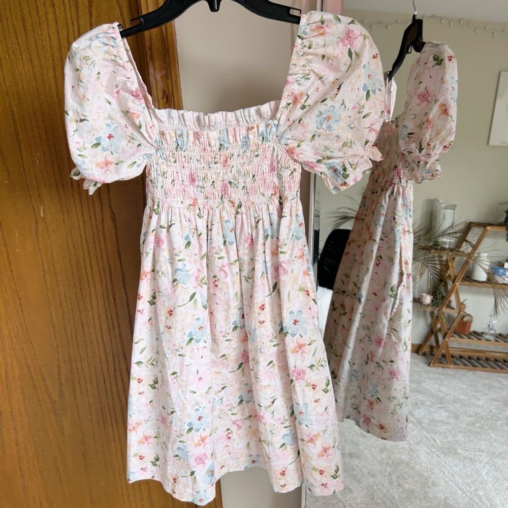 Abercrombie & Fitch Pink and Green Smocked Sundress with Puff Sleeves